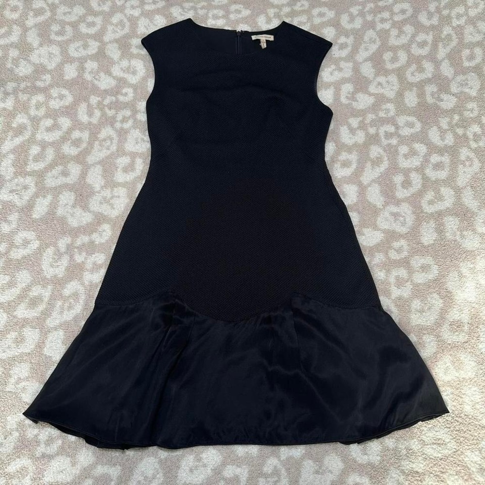 Rebecca Taylor Ruffle Hem Dress Black Textured Fit and Flare Sleeveless Size 2